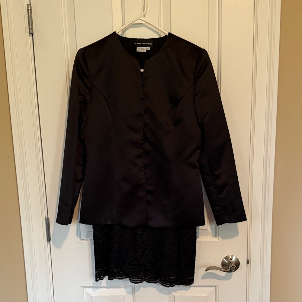 Donna Morgan Black Satin two piece suit.